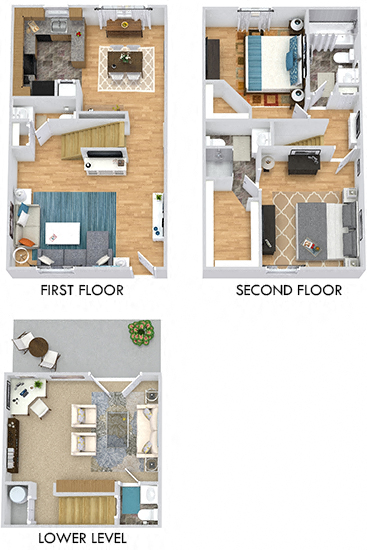 Floor plan for 2 beds, 2.5 baths, 1462 sqft